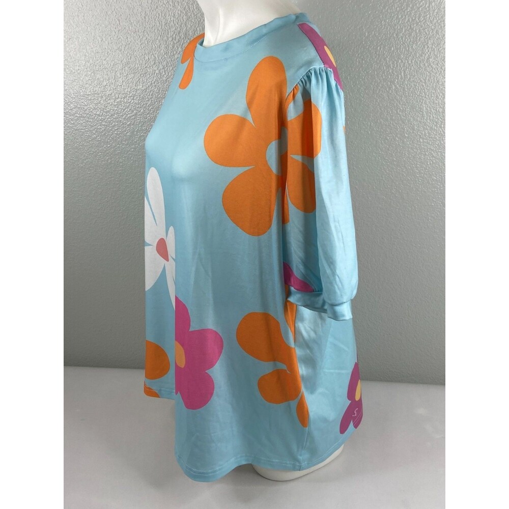 Flower Power Women XL Shirt Blue Multi Color Floral Pattern Casual NWT - Picture 4 of 9